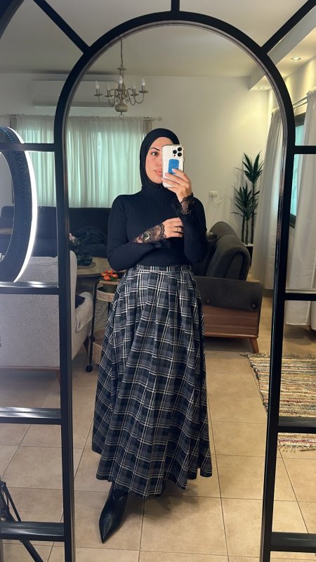 تنوره كاروهات اسود ورمادي